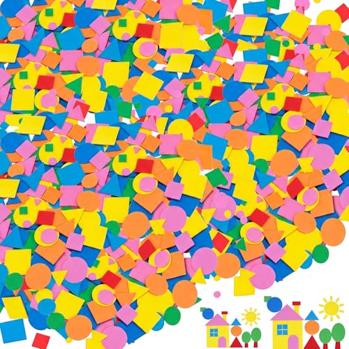 Foam Shapes for Crafts About 1000Pcs Self-Adhesive EVA Foam Geometric Shapes Bulk Set 3D Stickers Assorted Sizes for Classroom Art Projects & DIY Decorations