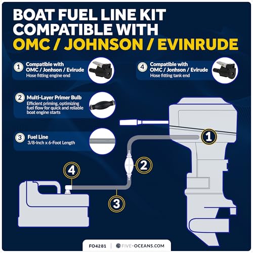 Image of Five Oceans Marine Boat Fuel Line Assembly with Primer Bulb Kit - Compatible with OMC /Johnson /Evinrude, 3 /8-Inch x 6-Foot, EPA /CARB Approved, Leakproof, Outboard Fuel Line - FO4281