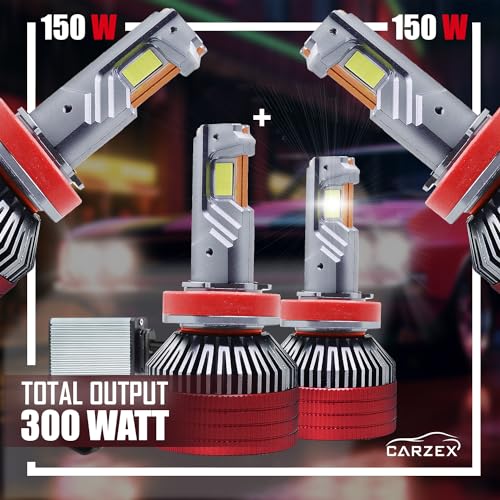 Image of Carzex 300W Crystal Eye LED Headlight Bulbs H8 /H11 | 20,000LM Brightness 6500K Cool White | High Power CSP LED Chip Fog Lights | 1 Year Warranty | 2 PCS, A10s Red