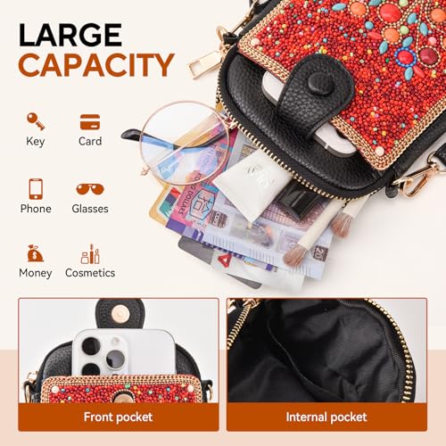 Image of Women's Small Crossbody Cell Phone Bag, Boho Colorful Beaded Purse Wallet with Handmade Cute Patterns
