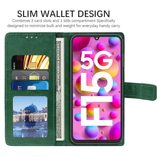 Image of amazon basics Flip Leather Mobile Cover (Soft & Flexible Back case) for Samsung Galaxy F15 5G / M15 5G (Green)