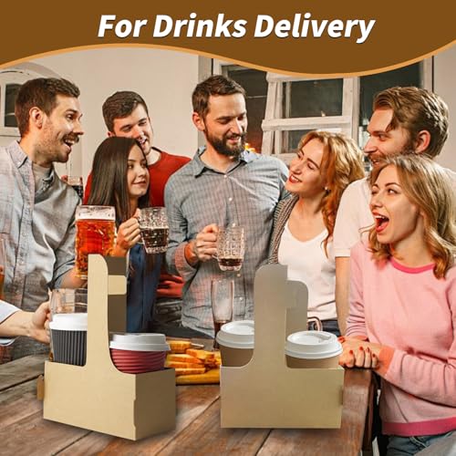 50 Pcs Coffee Drink Carrier with Handle(2 Cups or 4 Cups),Assemblable Drink Holder with Handle,Disposable Cup Holders for Drinks, Great for All Your Drink and Food Delivery,Coffee Carrier - view 2