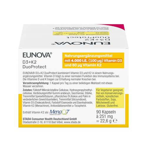 EUNOVA D3+K2 DuoProtect 4000 I.E., hochdosiertes Vitamin D3 & K2, 90 Stück – Ansicht 2