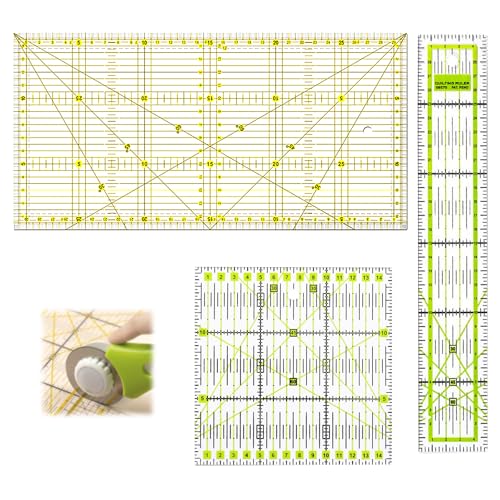 CATELL 3 Stück Patchwork Lineal Quilten Lineal 5x30cm/15x15cm/15x30cm Nählineal Set mit cm-Skala und Winkelfunktionen 30/45/60Grad Schneiderlineal Patchworklineal zum Nähen Basteln Stoffhandwerk