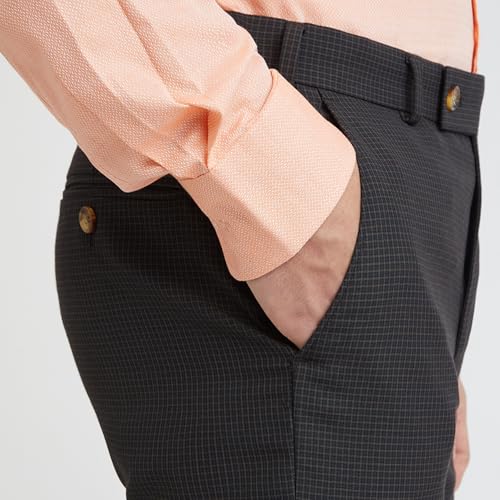 Image of Park Avenue Men's Regular Fit Mid Rise Checks Pattern Poly Viscose Blend Flat Front Formal Trouser