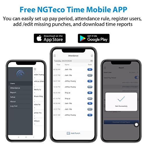 NGTeco Time Clocks for Employees Small Business, W3 2.4GHz WiFi Biometric Fingerprint Time Card Machine, Office Punch Clock Automatic in and Out with iOS/Android App No Monthly Fees