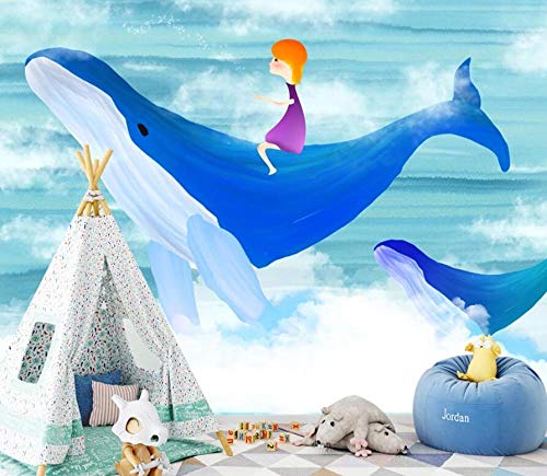 Papier peint 3D ciel baleine pour agrandir le fond de mur - 5