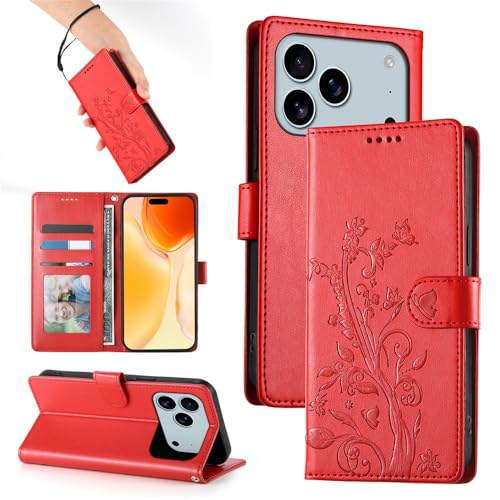 Étui iPhone 16 Pro Max rouge housse portefeuille clapet cuir