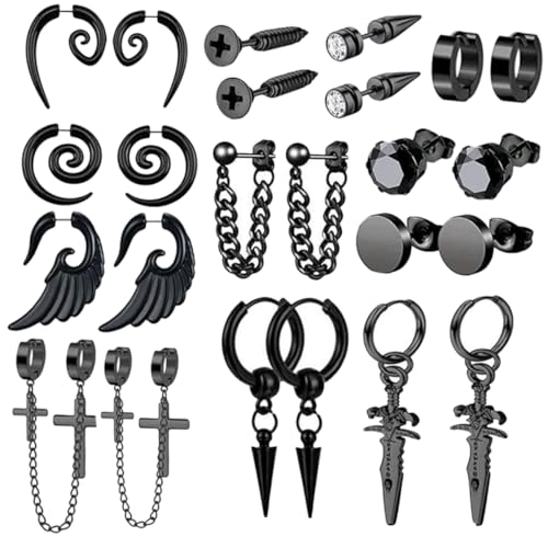 Pendientes negros para hombre YARNOW juego de 12 pares de acero inoxidable