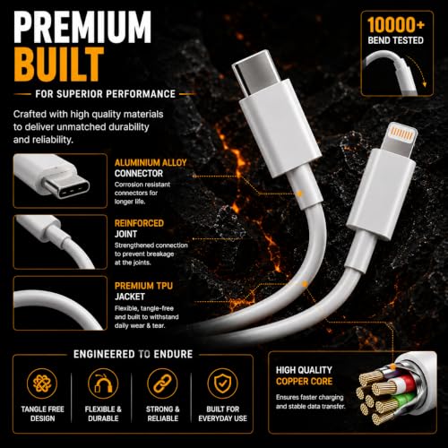 Image of Maxonar 27W Type C to Lightning Fast Charging Cable With High-Speed Data Transfer Compatible with iPhone 14 /14 Pro / 14 Pro Max / 13 /13 Pro / 13 ProMax / 12 /11 /XR /XS /X /8 S