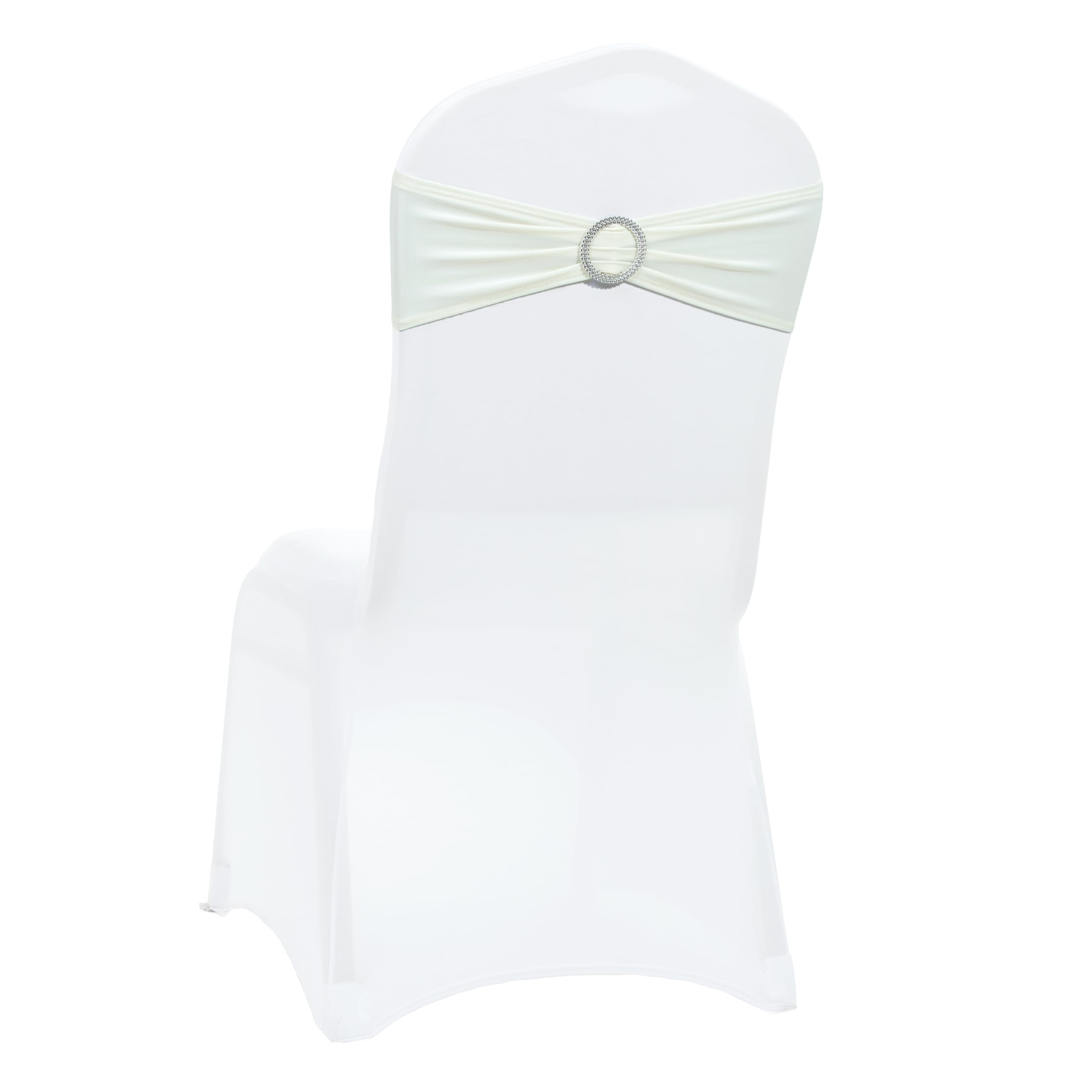 VDS - Ivory | Spandex Chair Sashes Bows | 10 PCS | Stretch Elastic Banquet Universal Folding Chair Band Tie with Silver Buckle Slider for Wedding Party Conference Celebration Event Decoration — image 1