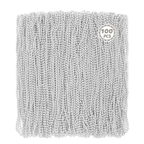 Huskein 100 PCS Mardi Gras Beads Bulk, 33" Round Xmas Beaded Necklaces, Christmas Beads, Parade Accessories Set for Festive Event Carnival Party Supplies Favors