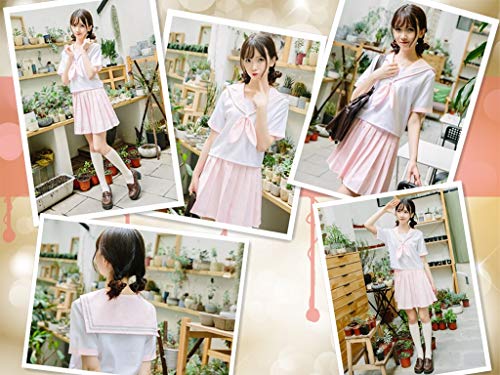Japanese School Girls Jk Uniform Sailor White Pink Pleated Skirt Anime Cosplay Costumes With High Socks Set(Ssf36) Xs(Tag S) #TOP3