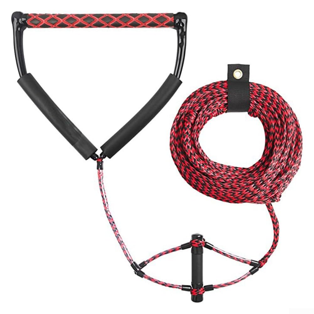 Cuerda de wakeboard de 75 pies con mango flotante de EVA para esquí acuático y rodillas, línea de remolque roja y negra