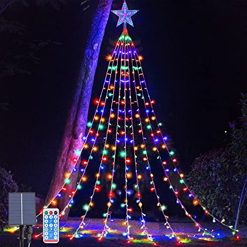 Solar Powered String Lights Waterproof Garden Lights, 2m/6.5ft x 9 Strand 8 Modes Waterfall Tree Lights with Remote