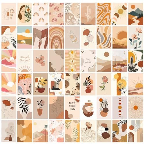 Image of MODERN GALLERY MART Pack of 54 Boho Wall Collage Kit Posters - 4 x 6 Inches Posters for Wall Decoration - Wall Art For Bedroom, Office, Living room, Dorm room - Glue Dots Included