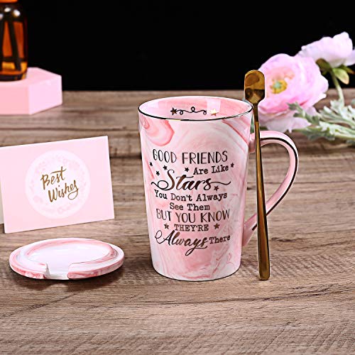 Best Friend Birthday Gifts For Women, Friendship Gifts For Women Friends, Good Friends Are Like Stars Coffee Mug, Christamas Bday Gift For Bff, Bestie, 14Oz Pink Mug Printed With Gold, Nice Gift Boxed #TOP5
