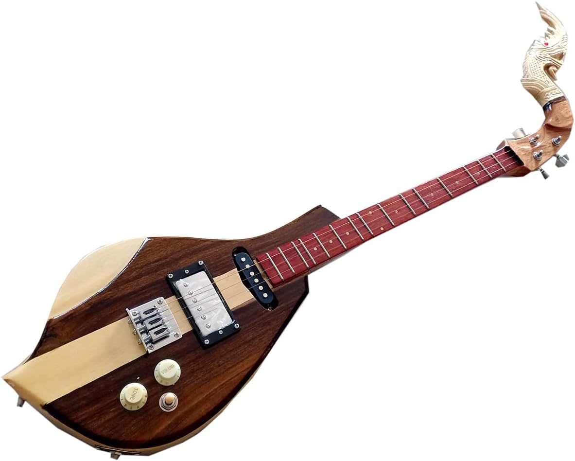 Isarn Electric Phin 3 Strings, Thai Lao Guitar Musical Instrument, Traditional Thai Musical Pin77 (Brown-B)