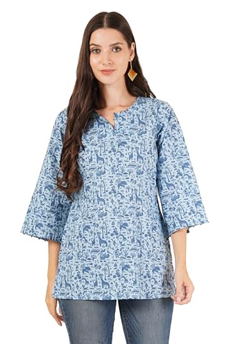 Image of Amazon Brand - Anarva Jaipuri Cotton Printed Short Kurti for Women