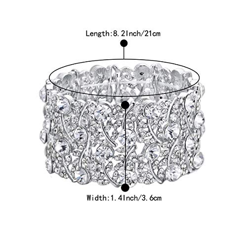 Brilove Women's Wedding Bridal Crystal Cluster Tennis Stretch Bracelet Clear Silver-Tone #TOP4