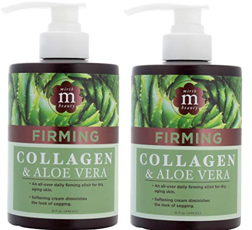 Mirth Beauty Collagen Cream Cream for Face and Body. Collagen Firming Cream with Aloe Vera and Green Tea Extract. Large 15oz jar with pump. (Two - 15oz)