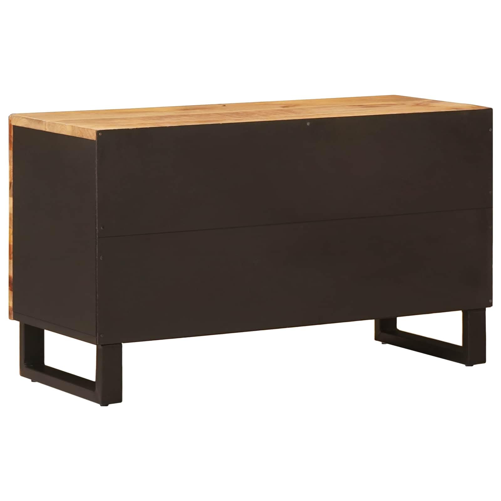 TV-Schränk mit Regal aus massivem Mangoholz Braun 80 x 33 x 46 cm mit 2 Regalen und Tür für Wohnzimmer Heimkino Gaming und Aufbewahrung von Mediengeräten und Zubehör