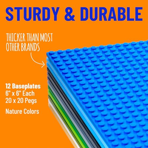 Strictly Briks Compatible with Lego 12 Pack Classic Stackable Baseplates 6x6 - Building Baseplate Stackable for Top & Bo