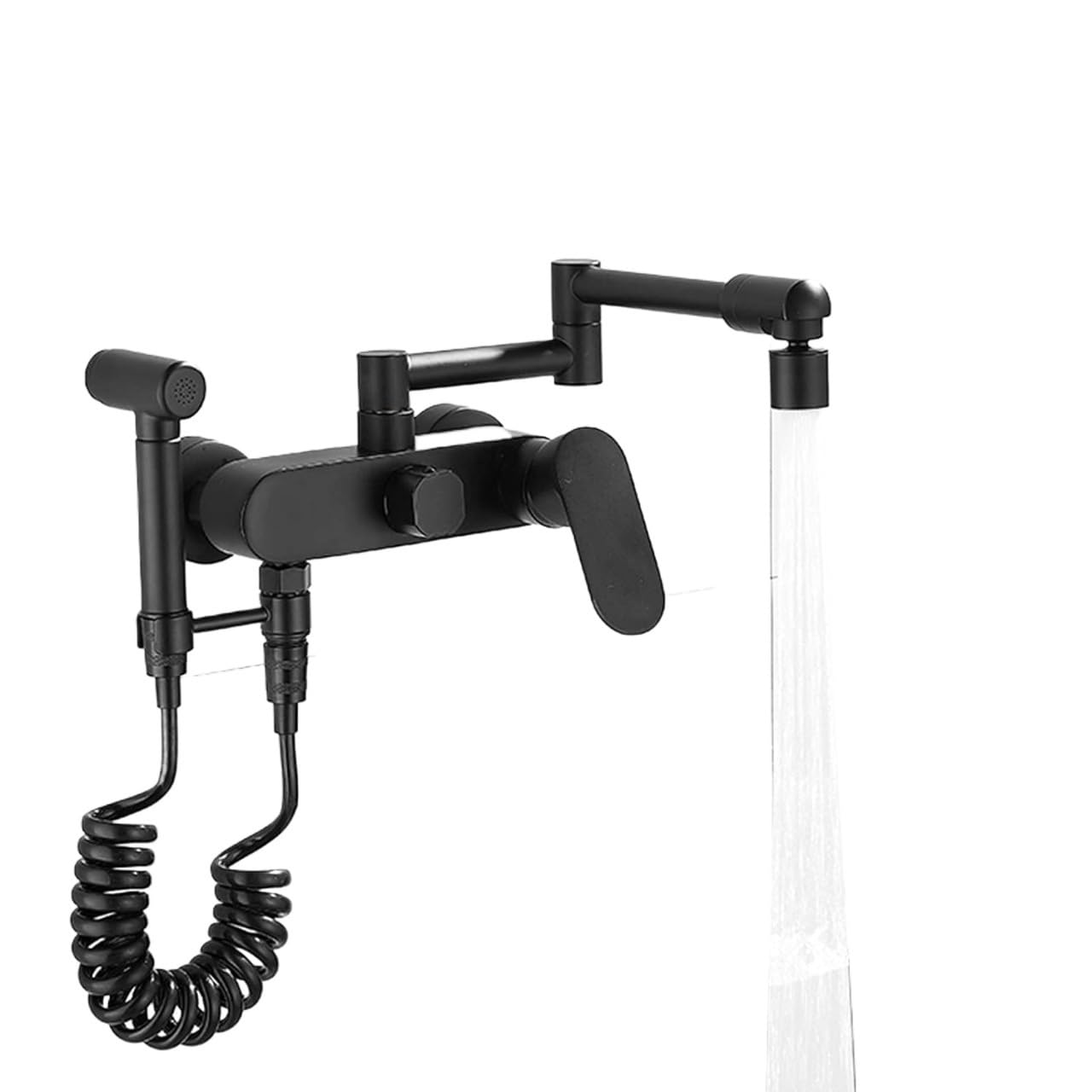 Robinet cuisine mural noir mat jet puissant - Mitigeur laiton eau chaude froide orientable