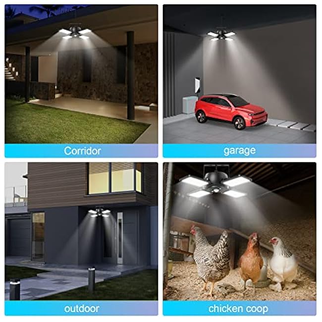 Solar Shed Light Outdoor Indoor Solar Powered Motion Sensor Pendant Light,144LED 1200LM Daytime Work with 5 Modes & Remote Control 4 Heads IP65 Waterproof for Garage Barn Shop 2 Pack