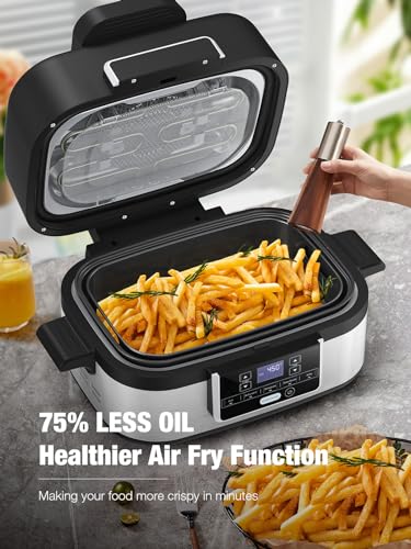 COWSAR 5-IN-1 Indoor Electric Grill, Nonstick Smokeless Indoor Grill with Grill, Air Fry, Dehydrate, Bake & Roast, 5QT Smart Air Fryer Grill Combo, Dishwasher Safe, 1450W, Black - Image 5