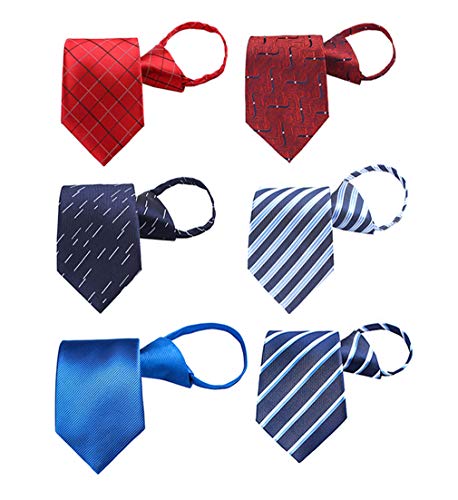 BESMODZ Zipper Tie for Men 6PCS Pretied Adjustable Formal Silk Necktie Mixed Lot