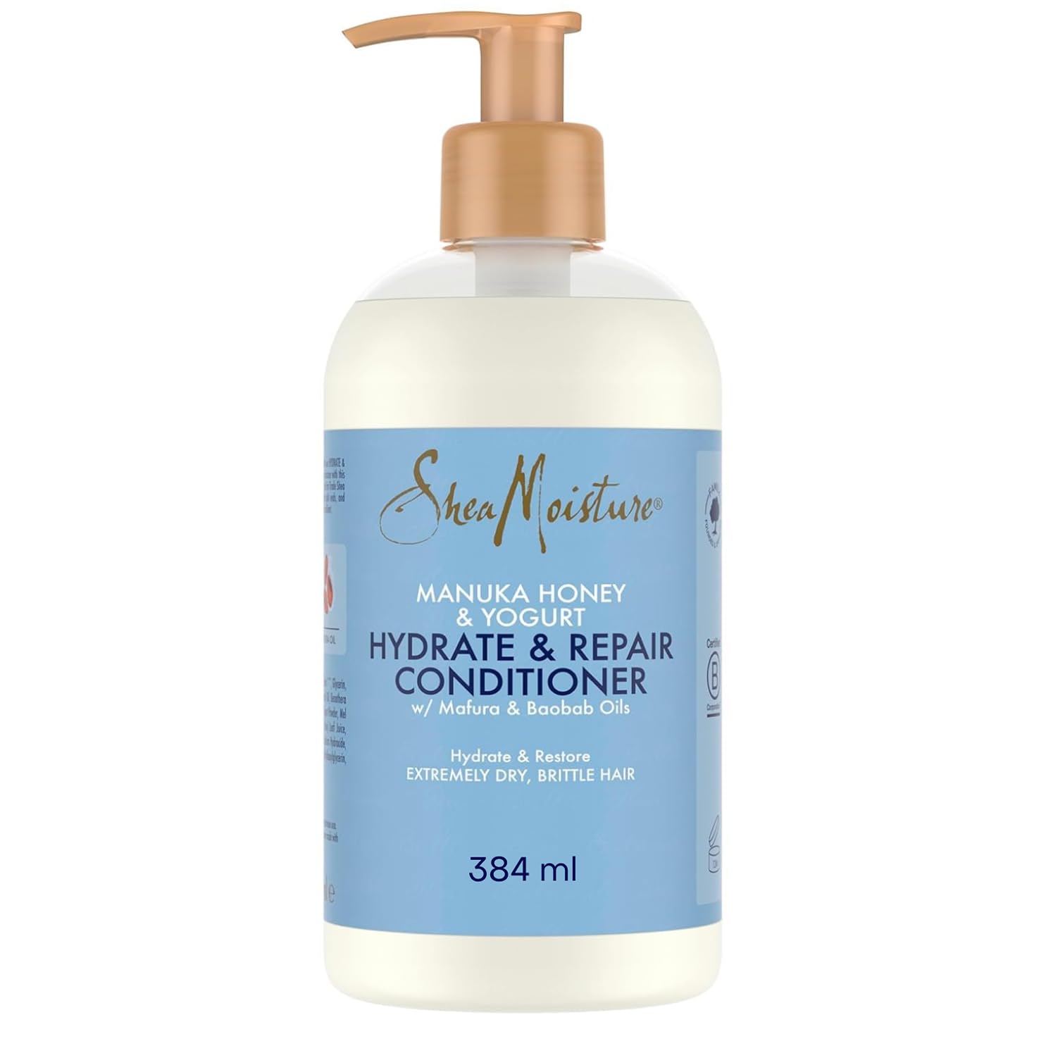 SheaMoisture Hydrate & Repair Conditioner mit Manuka-Honig & Joghurt - sulfatfreie Haarspülung mit Baobaböl und Sheabutter, ideal bei extrem trockenem und hitzegeschädigtem Haar - 1 x 384 ml