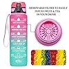 Elvira 32oz Motivational Fitness Sports Water Bottle with Time Marker & Removable Strainer,Fast Flow,Flip Top Leakproof Durable BPA Free