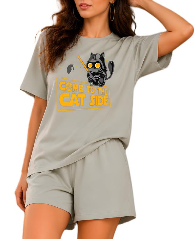 Women Cotton Night Suit Top & Shorts Set | Loose Fit Printed Nightwear Co Ord Set Stylish Western | Soft Breathable Sleepwear Shorts with Pocket for Women (Grey, 4XL)-image-40