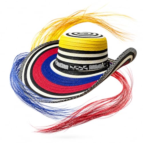 Economic Colombian Vueltiao Hat - Tricolor Flag fibra Plastic Style Hat for Men & Women Unisex Sun Beach (US Alpha Small X-Large Big Medium & Tall Multicolor)