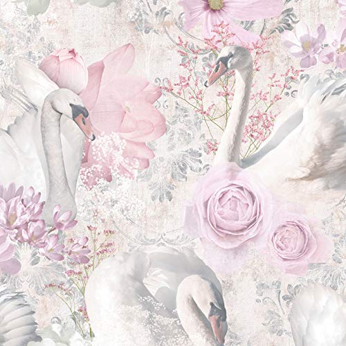 Holden Decor Fantasia Glitter Swans Pink Wallpaper 90700 - Floral Cygnets Birds
