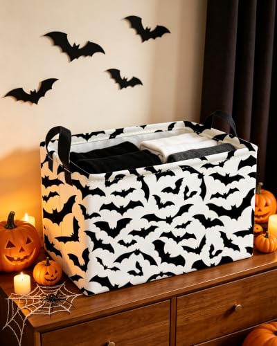 Image of Essme Rectangular Bat Baskets,Halloween Storage Box,Cute Basket for Kids Room Decor, Book Bins,Shelf Basket.(Bat