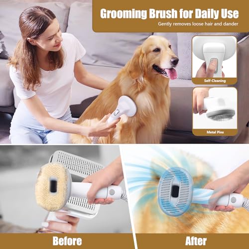 lvittyPet Dog Grooming Kit, 7 in 1 Dog Grooming Vacuum, Pet Vacuum for Shedding Grooming with 3 Suction Mode and 2L Dust Cup, Low Noise Shedding Pet Hair, Home Cleaning