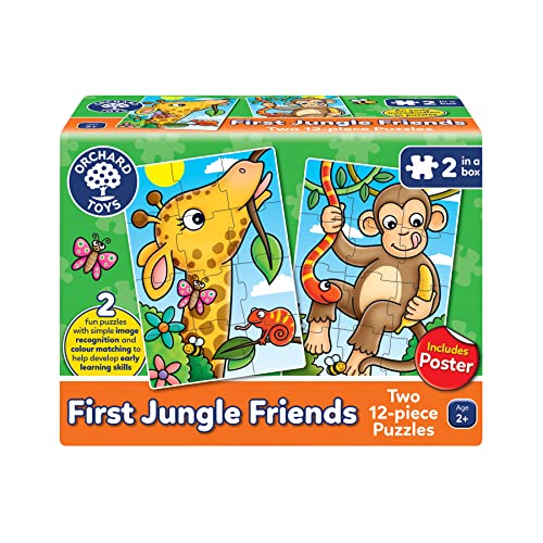 Orchard Toys First Jungle Friends Jigsaw Puzzle 12-Piece Jigsaws Two Puzzles in a Box Perfect For Kids Ages 2+ Develops Hand-Eye Coordination