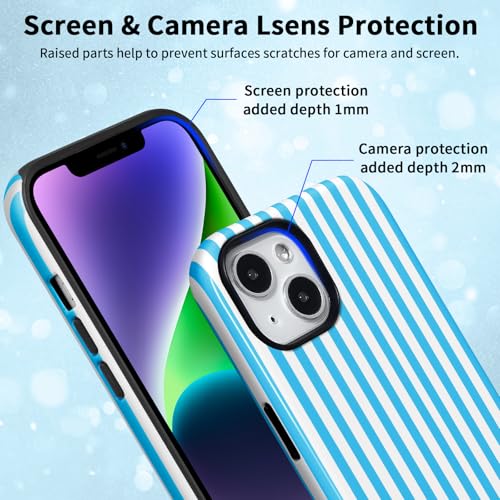 Coque iPhone 15 Plus esthétique bleue à rayures style urbain quotidien