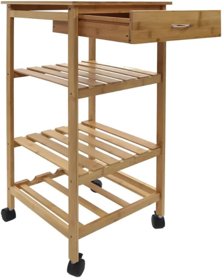 Kitchen cart Multi Shelf Trolley with Wine Rack, Woodgrain Folding Cart