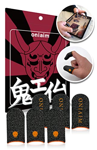 鬼エイム OniAim Gaming Finger Sleeves High Sensitivity Silver Fiber Mobile Game Thumb Covers for FPS, Sound Games, PUBG Anti-Sweat 6-Pack DemonSleeves (Orange)