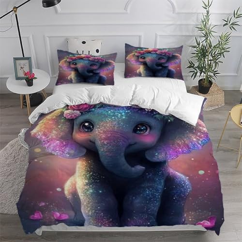 Housse de couette éléphant microfibre lit double avec taies d'oreiller