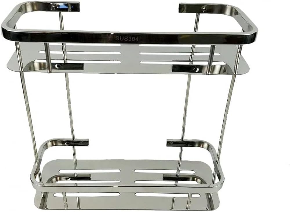 ZJHFFFG Shower Gel Holder Caddy Shampoo Organiser Soap Dish Bathroom Shelf Storage Rack Rectangle Chrome Stainless Steel Shower