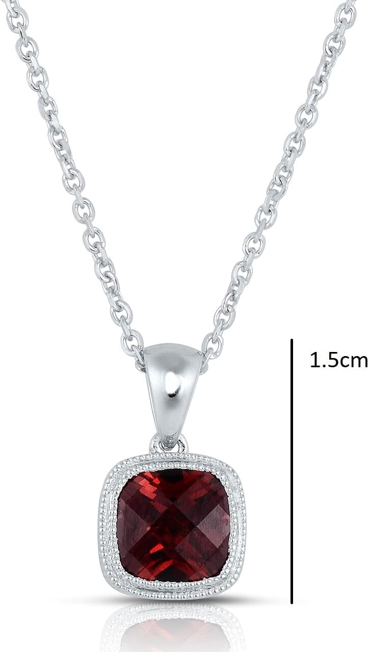 7mm Genuine Garnet Cushion 925 Sterling Silver Vintage Inspire Pendant Necklace - Image 2
