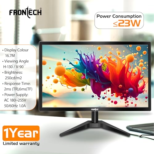 Image of FRONTECH 22 Inch Full HD LED Monitor | Refresh Rate 60 Hz, 1920 X 1080 Pixels | Wall Mountable Slim & Stylish Design with 16.7M Colors| HDMI & VGA Ports | Dual Input (MON-0070, Black)