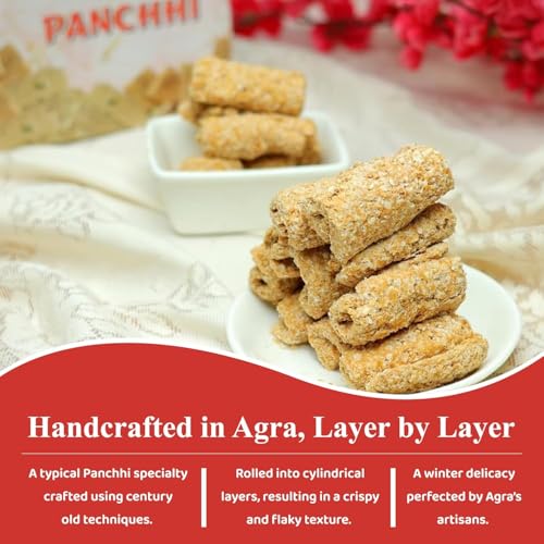 Image of Panchhi Kutema Roll Gur Gajak 250g - Traditional Agra Gazak (Since 1926), Gajak Roll Made with Sesame Seeds, Gur & Dry Fruits|Crispy Tilkut Chikki, Healthy Jaggery Sweet for Winter, Festival & Gift