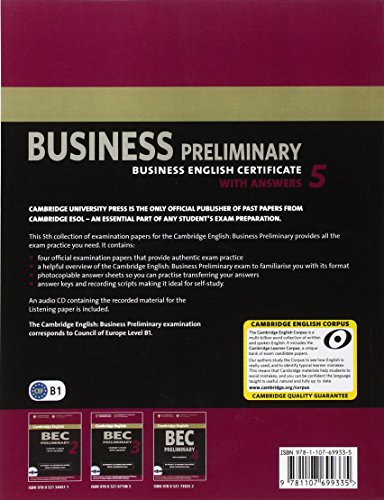 Cambridge English Business 5 Preliminary Self-study Pack (Student's Book with Answers and Audio CD) (BEC Practice Tests)