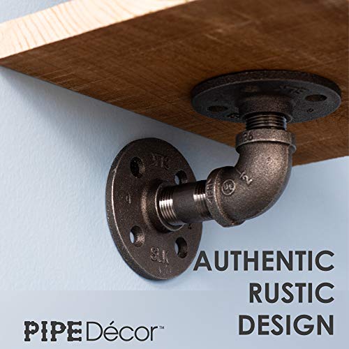 Pipe Décor Industrial Pipe Shelf Brackets 4 Pack, Authentic Pipe Plumbing Fittings And Pieces, Wall Mounted Double Flange Floating Shelves, Rustic Bracket Set For Vintage Shelving Decor (2 Inch) #TOP4