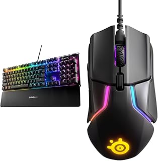SteelSeries Apex 5 Hybrid Mechanical Gaming Keyboard & Rival 600 Gaming Mouse, 12,000 CPI TrueMove3+ Dual Optical Sensor, 0.5 Lift-Off Distance, Weight System